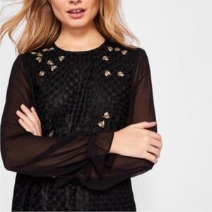Ted Baker “Lunaah Queen Bee” Sheer Blouse – Size 2 (Fits like US Small)